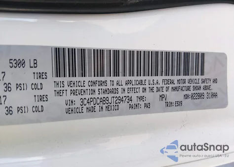 2018 Dodge Journey Se из США, поврежденный, VIN 3C4PDCAB9JT294734